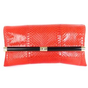 クラッチバッグ セカンド パーティー フラップ レザー スネークスキン 赤 レッド 鞄