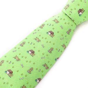 HERMES 美品 ネクタイ レギュラータイ シルク 総柄 犬柄 ドッグ 5084PA 緑 グリーン 小物 GY14