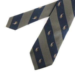 RALPH LAUREN ネクタイ レギュラータイ レジメンタルストライプ ポニーロゴ 総柄 シルク 紺 ネイビー 小物 GY14