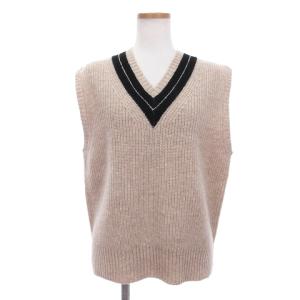 タグ付き TOUGH WOOL RIB ニットベスト Vネック ミドルゲージ ウール ライン 595-3261503 ベージュ