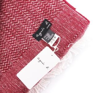 agnes b. タグ付き マフラー フリンジ ウール 総柄 赤 レッド 小物