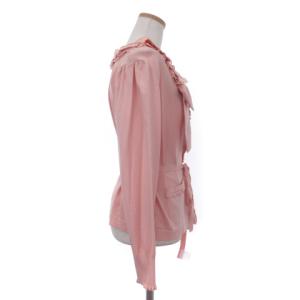 TO BE CHIC ニットカーディガン フリル 長袖 リブ 腰紐 ピンク V LL位