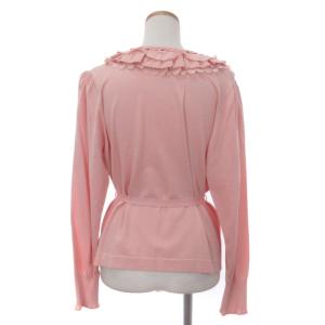 TO BE CHIC ニットカーディガン フリル 長袖 リブ 腰紐 ピンク V LL位