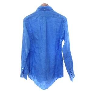 RALPH LAUREN リネンシャツ 長袖 ボタンダウン 麻 ワンポイント ロゴ カジュアル ブルー 170