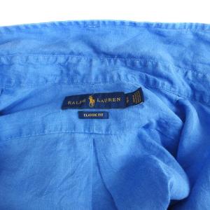 RALPH LAUREN リネンシャツ 長袖 ボタンダウン 麻 ワンポイント ロゴ カジュアル ブルー 170