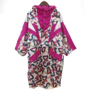 ジャケット コート ロング プルオーバー パーカー 長袖 総柄 ナイロン マルチカラー 白 ホワイト 紫系 S SM1