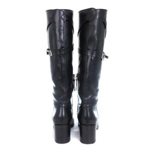 SARTORE ロングブーツ ベルト ラウンドトゥ レザー 太ヒール SR2009 黒 ブラック 35.5 23.0cm相当 靴 RF
