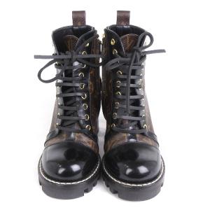 LOUIS VUITTON モノグラム スタートレイル ライン アンクルブーツ エナメル サイドジップ 23.5cm ブラウン