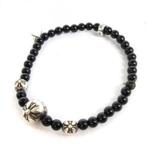 CHROME HEARTS CHロゴ ボール オニキス ビーズブレスレット 4mm 925 ブラック