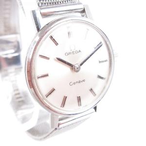 OMEGA ヴィンテージ Geneve オーバル 腕時計 アナログ ラウンド 2針 手巻き 文字盤 シルバー