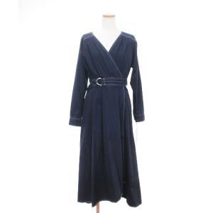 タグ付き ステッチシャツワンピース ロング ウエストベルト コットン 39131272 紺 ネイビー 2 M位