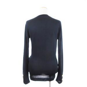 CHANEL ヴィンテージ ニット セーター 長袖 Vネック ココマーク 金ボタン ラップ風 紺 36