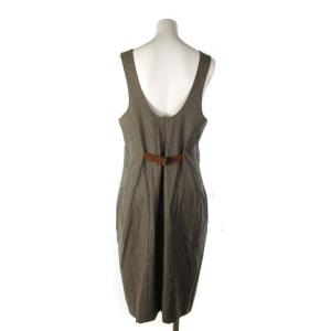 HERMES ノースリーブワンピース ひざ丈 ウール カシミヤ混 ベルト 38 ブラウン 