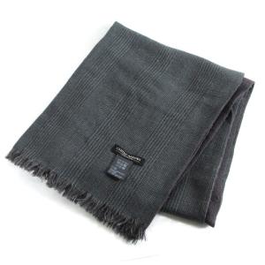 ストール マフラー フリンジ チェック シルク混 ウール ダークグレー 小物 SM1