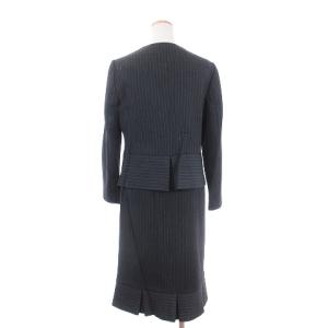 Leilian セットアップ スーツ ノーカラージャケット スカート 長袖 ひざ丈 フレア 総裏 ストライプ グレー 灰色 11 L位