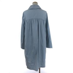 Leilian 美品 ステンカラーコート 長袖 シングル 無地 水色 ライトブルー 11 L位