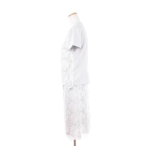 Leilian 美品 セットアップ カットソー Tシャツ スカート 半袖 ひざ丈 レース 白 ホワイト 11 L位