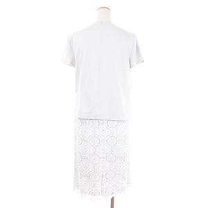 Leilian 美品 セットアップ カットソー Tシャツ スカート 半袖 ひざ丈 レース 白 ホワイト 11 L位