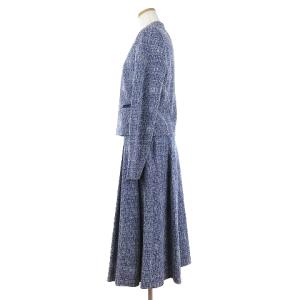 Leilian セットアップ ノーカラージャケット スカート プリーツ 11 ブルー