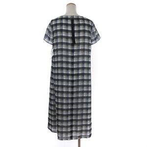 Leilian タグ付き ボックスワンピース ロング チェック 半袖 グレー系 11 L位