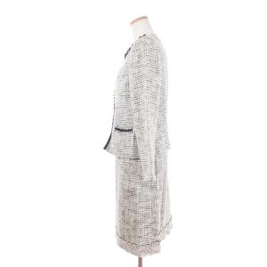 Leilian セットアップ ノーカラージャケット スカート ツイード 長袖 ひざ丈 ビジュー ラメ入り 総裏 白系 ホワイト 11 L位