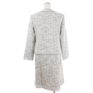 Leilian セットアップ ノーカラージャケット スカート ツイード 長袖 ひざ丈 ビジュー ラメ入り 総裏 白系 ホワイト 11 L位