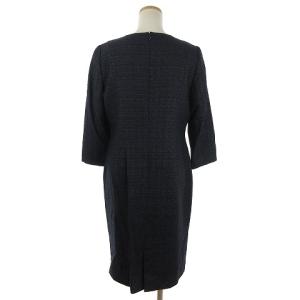 Leilian ワンピース 七分袖 ひざ丈 ツイード ウール 3548-09A 紺 ネイビー 11 L位