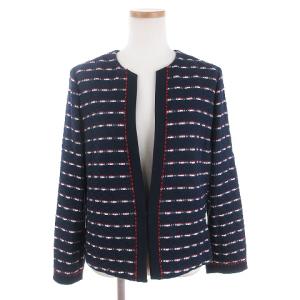 Leilian セットアップ ツイードジャケット ブレザー スカート ひざ丈 フレア ボーダー 紺 赤 ネイビー レッド 11 L相当