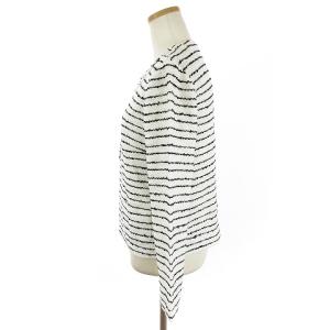 Leilian 美品 セットアップ ビジュー付きジャケット ブレザー スカート ひざ丈 タイト ボーダー 装飾 白 黒 ホワイト ブラック