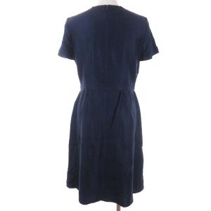 Leilian ワンピース 半袖 ひざ丈 バックジップ 裏地 無地 紺 ネイビー 9 M位