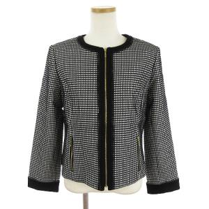 Leilian 美品 セットアップ ジップアップジャケット ブレザー スカート ひざ丈 フレア ウール 格子柄 黒 ブラック 11 M相当