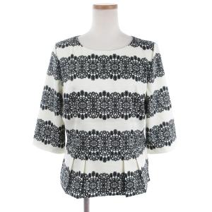 Leilian 美品 セットアップ カットソー 七分袖 スカート ひざ丈 台形 総柄 アイボリー 11 M相当