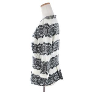 Leilian 美品 セットアップ カットソー 七分袖 スカート ひざ丈 台形 総柄 アイボリー 11 M相当