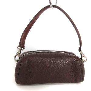 HIROFU ポーチ 2way ミニハンドバッグ レザー ロゴ型押し 茶 ブラウン