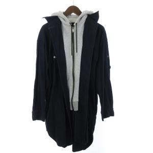 MIHARA YASUHIRO シャツ ロングパーカー レイヤード風 長袖 D01SH901 コットン ネイビー グレー 44 L位 SM1