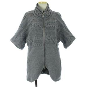 ジャケット ニット 半袖 リバーシブル ケーブル編み ウール モヘヤ混 アルパカ混 ナイロン グレー S アウター