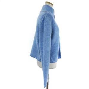 Leilian カーディガン ニット スタンドカラー ラメ糸使用 シルク ウール混 ライトブルー 水色 11 L位