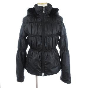 中綿ジャケット ブルゾン ジップアップ フード ラビットファー 無地 ナイロン 黒 ブラック 40 L相当