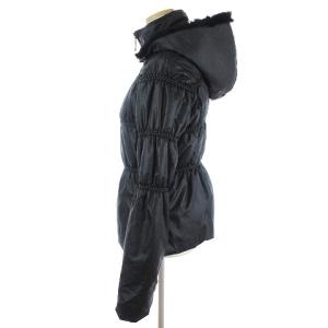 EMPORIO ARMANI 中綿ジャケット ブルゾン ジップアップ フード ラビットファー 無地 ナイロン 黒 ブラック 40 L相当