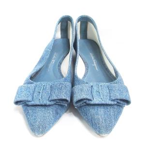 Salvatore Ferragamo パンプス シューズ ポインテッドトゥ デニム ヴァラリボン 青系 ブルー 5.5 22.5cm 靴