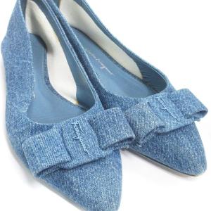 Salvatore Ferragamo パンプス シューズ ポインテッドトゥ デニム ヴァラリボン 青系 ブルー 5.5 22.5cm 靴
