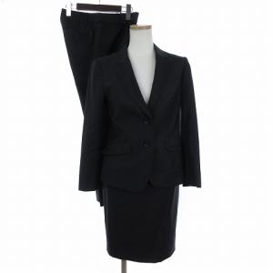 セットアップ スーツ 3点 テーラードジャケット パンツ スラックス ロング スカート ひざ丈 ウール 黒 ブラック 36