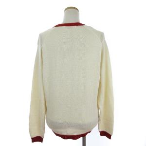 OLD ENGLAND 美品 アンサンブルニット カーディガン ベスト Vネック シルク混 麻混 白 ホワイト 赤 レッド M