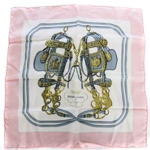 HERMES BRIDES DE GALA 式典用馬勒 カレ40 スカーフ シルク100％ ピンク 白系 ホワイト AA