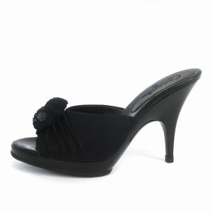 CHANEL ミュールサンダル カメリア ココマーク ミドルヒール 花 フラワー 黒 ブラック 22cm位 靴 SM1