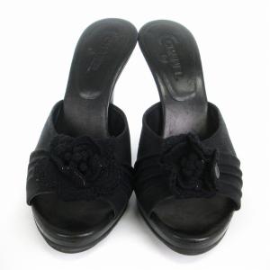 CHANEL ミュールサンダル カメリア ココマーク ミドルヒール 花 フラワー 黒 ブラック 22cm位 靴 SM1