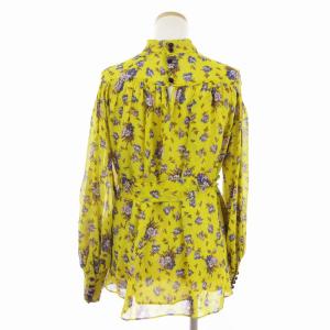 leur logette 美品 モチーフフラワープリントブラウス シャツ ギャザー 長袖 シースルー ペチコート付き シルク 総柄 03506 イエロー