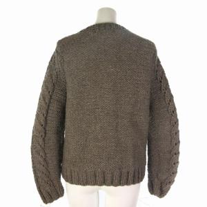 franche lippée カーディガン ケーブル ニット 長袖 クルーネック ウール くるみボタン 茶 ブラウン M SM1