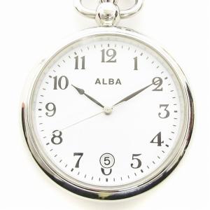SEIKO アルバ ALBA 懐中時計 チェーンストラップ アナログ クォーツ デイト 7N42-KPC0 文字盤ホワイト シルバーカラー