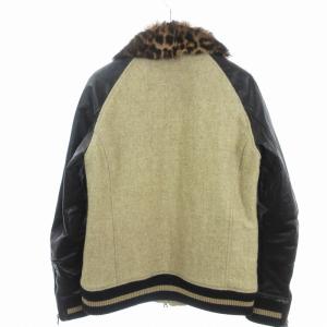 ISAMU KATAYAMA BACKLASH ジップアップジャケット キッドファー 中綿 パテッド レオパード柄 レザー ウール 1457-01 ベージュ系 M SM1
